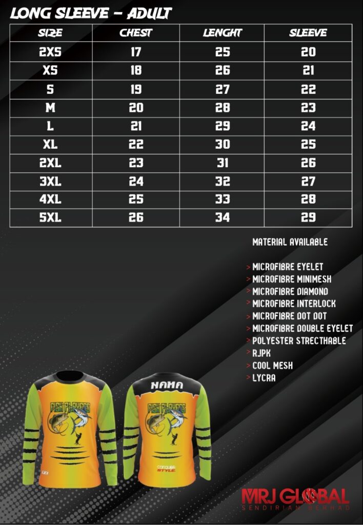 Sublimation Printing Size Chart adult-long sleeve
